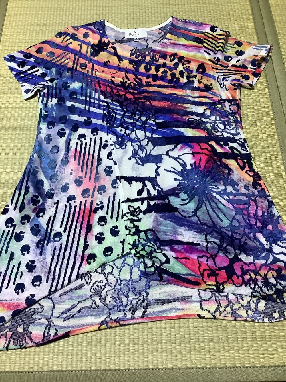 Palila San Francisco Multicolor Abstract Short Sleeve Tee in Blue, Pink & Purple